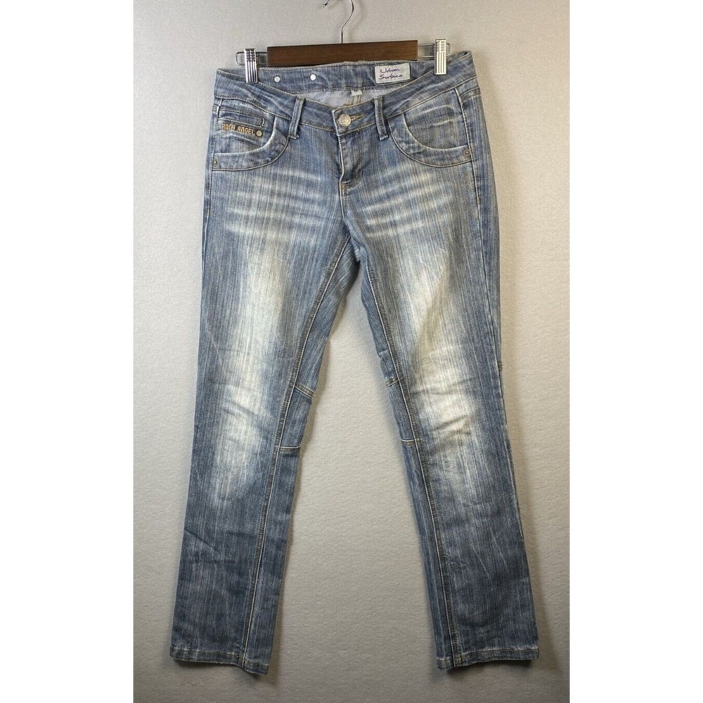 Rock Angel‎ Urban Surface Blue Jeans Distressed Denim Straight Leg Womens Size S